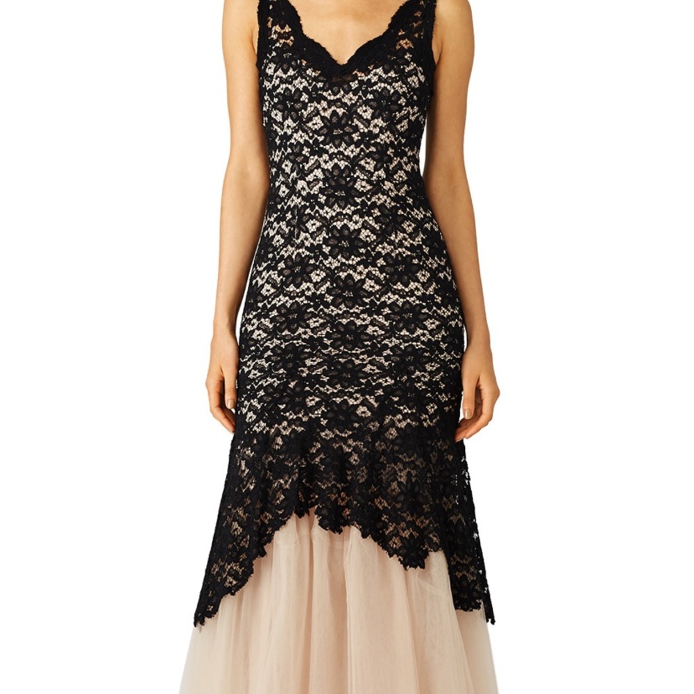 Nha Khanh pink and black lace tulle gown sz 4